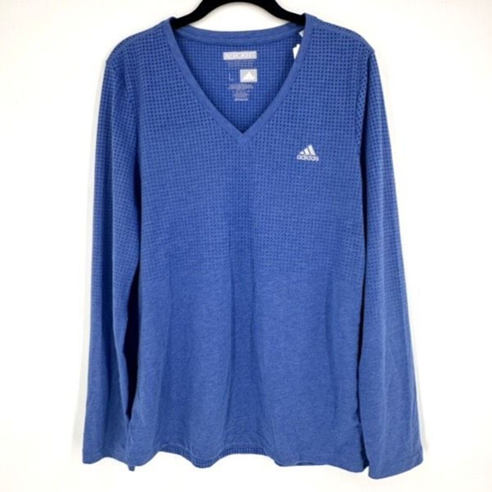 NWT Adidas Women's Aeroknit Climacool Polka Dot V Neck Training Shirt Blue Large